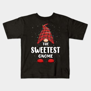 Sweetest Gnome Red Buffalo Plaid Christmas Pajama Matching Family Kids T-Shirt